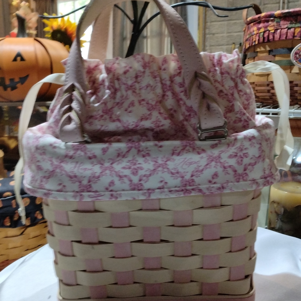 Longaberger Pink and Cream Floral Basket